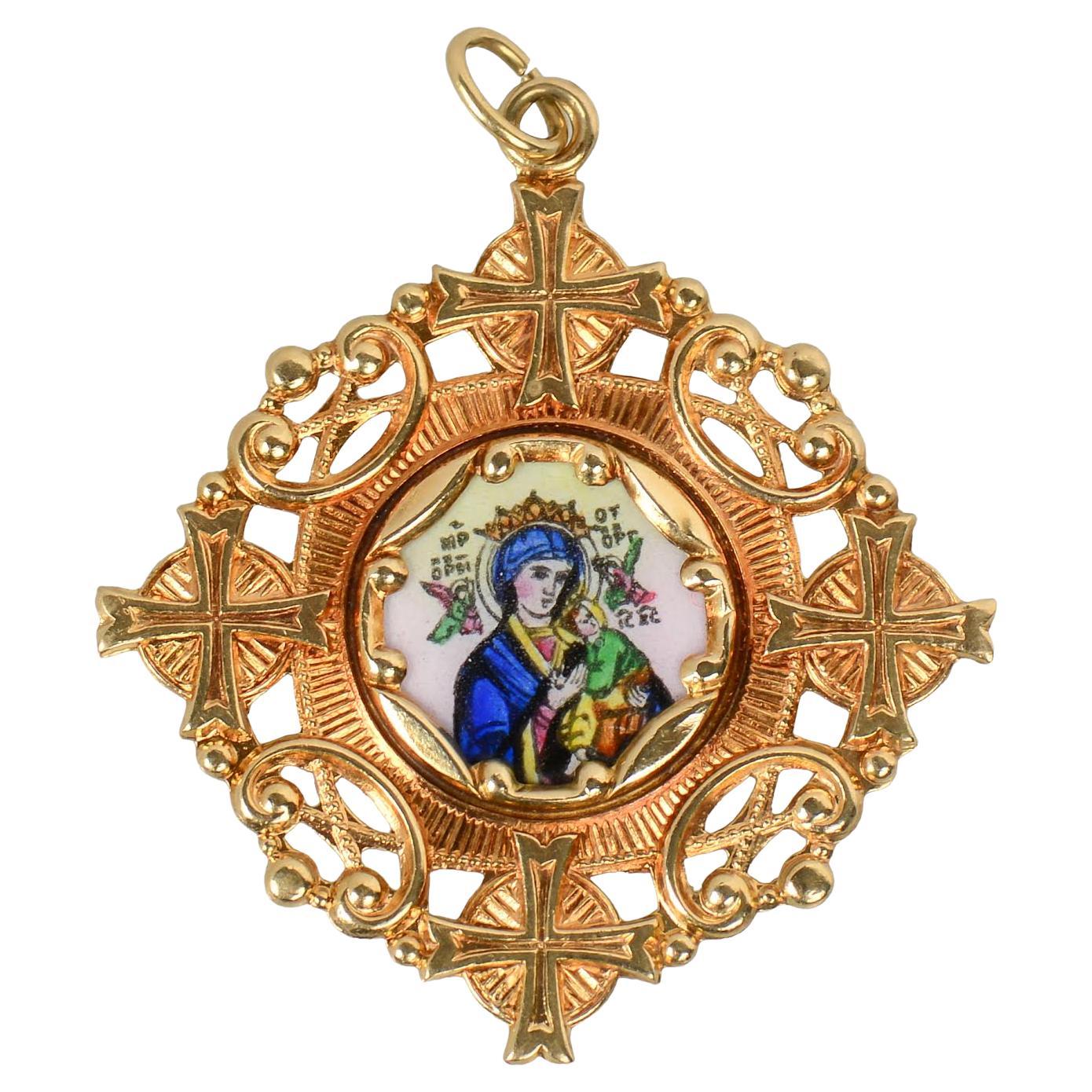 14kt Gold Pendant of Mary and Jesus c. 1940