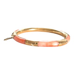 14kt gold pink coral hinged bangle bracelet 6.15 mm