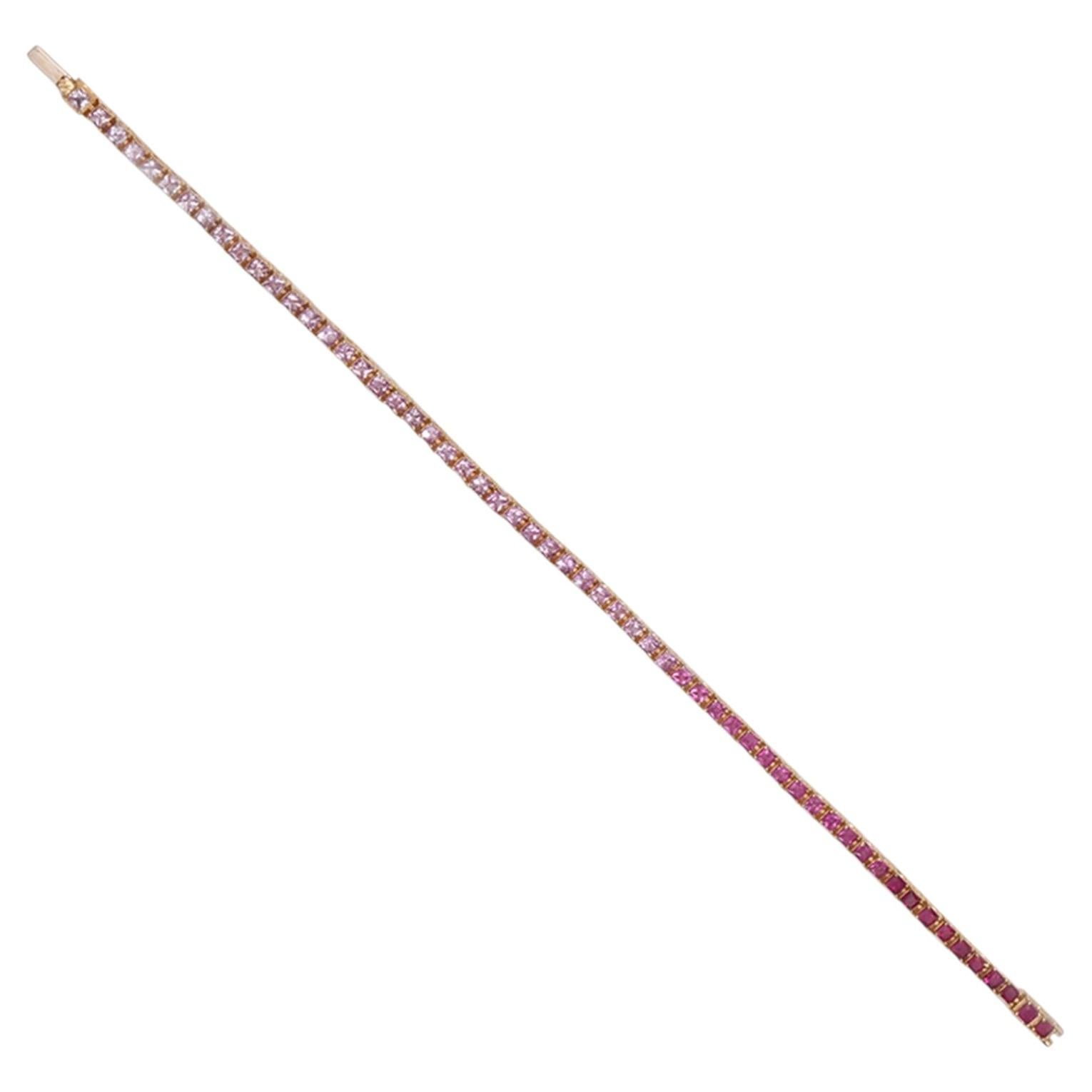 14kt Gold Princess Cut Ombre Pink Sapphire Tennis Bracelet Fine Jewelry