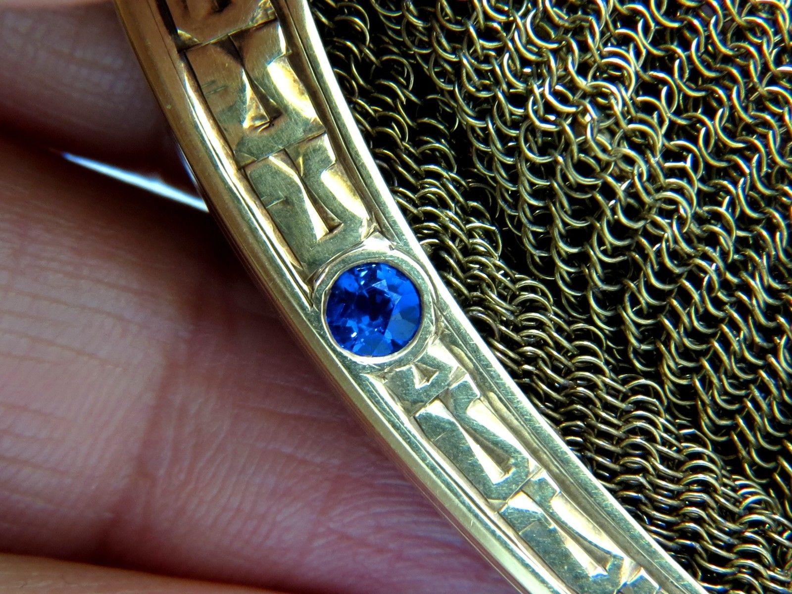 14KT Gold Purse Ladies Vintage 1.00ct Sapphire Diamonds Flex Mesh Strap Handle en vente 1