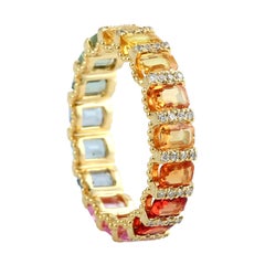 14KT Gold Rainbow Multi-Sapphire Eternity Band With Diamonds