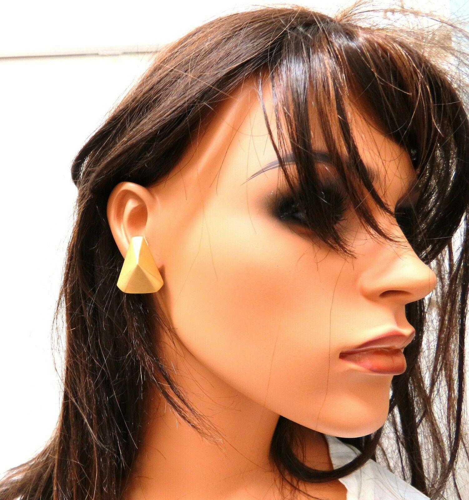 Women's or Men's 14 Karat Gold Raised Modified Pyramid Clip Earrings Brushed Matte For Sale