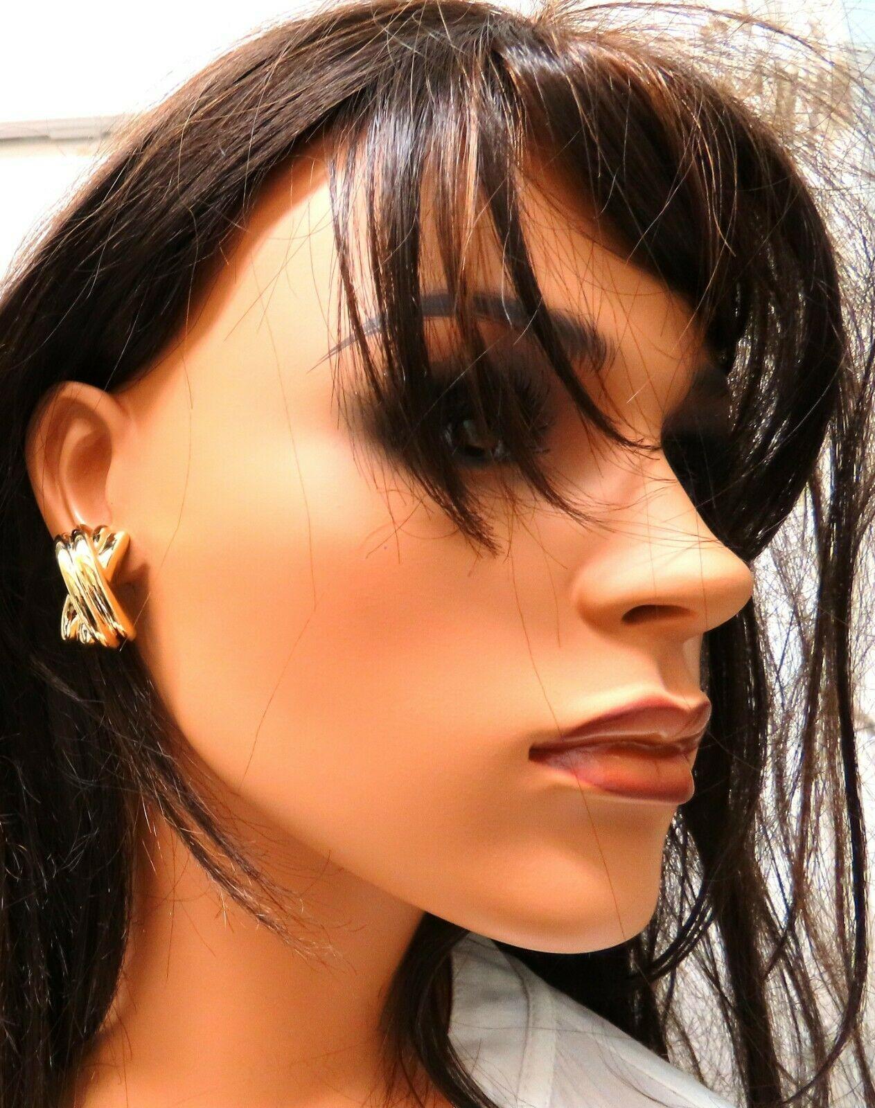 Women's or Men's 14 Karat Gold Raised X Clip Earrings Elongated For Sale