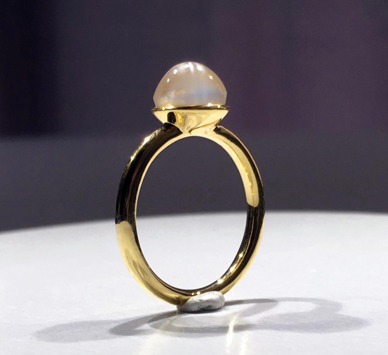 Contemporary Kary Adam Designed, Burmese Moonstone Ring set in 14kt Gold