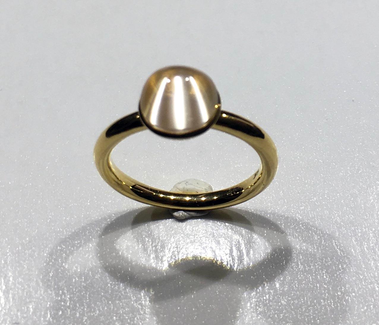 Cabochon Kary Adam Designed, Burmese Moonstone Ring set in 14kt Gold