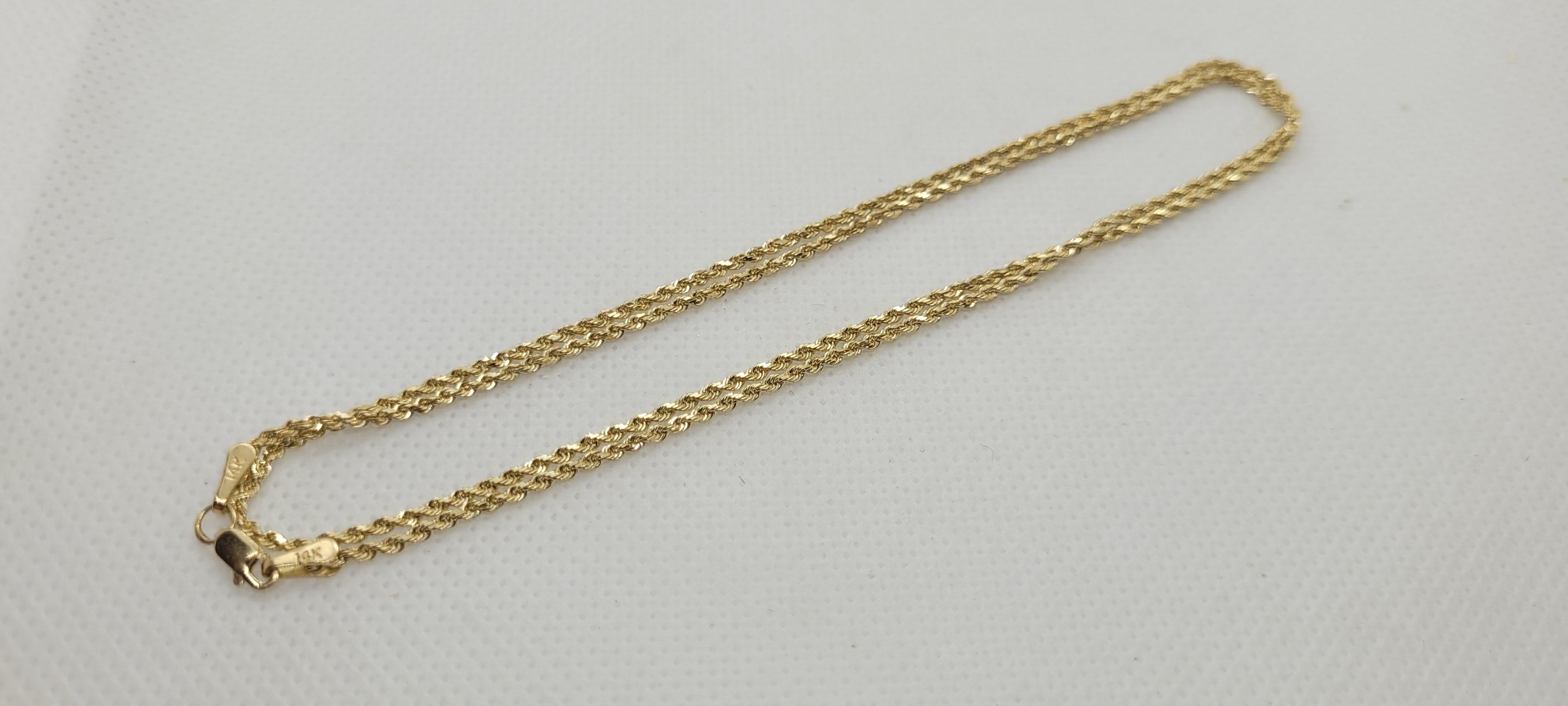 Modern 14kt Gold Rope Chain, 20 Inch Length, 1.6mm, 4.8 Grams, Bailey Banks Biddle For Sale