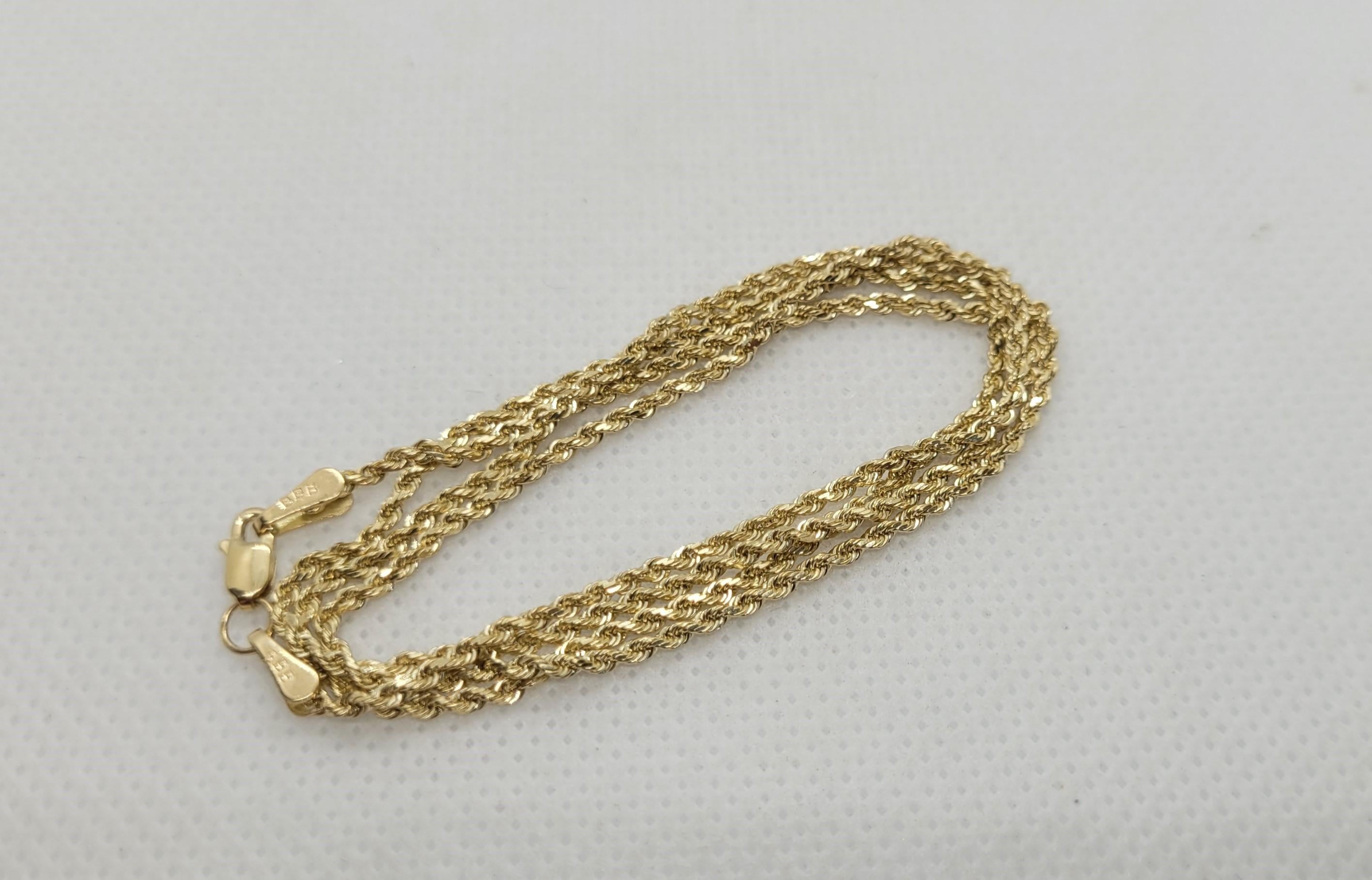 14kt Gold Rope Chain, 20 Inch Length, 1.6mm, 4.8 Grams, Bailey Banks Biddle In Good Condition For Sale In Rancho Santa Fe, CA
