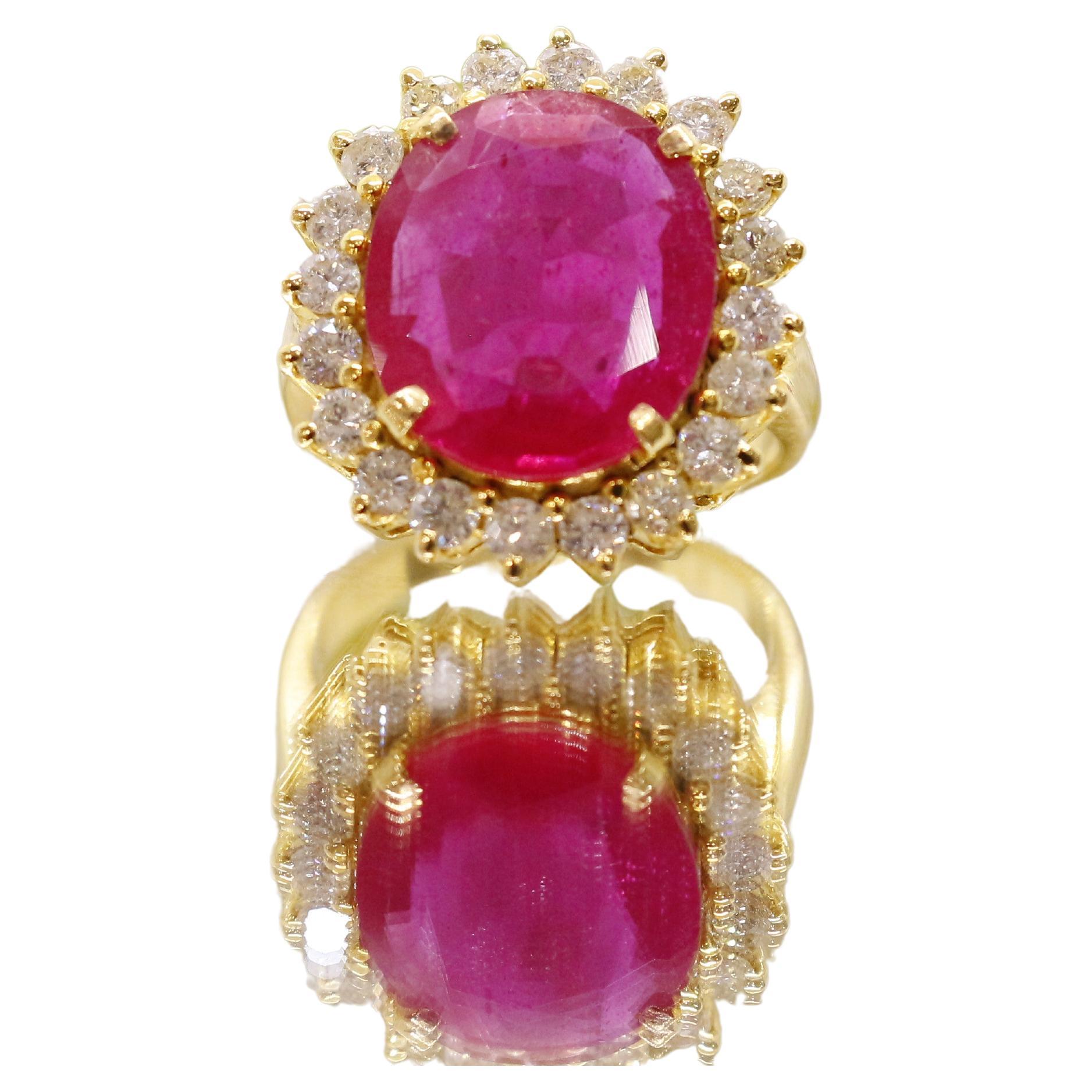 14Kt Gold Ruby Ring: Stunning 15 Ct Ruby Diamond Halo Ring  For Sale