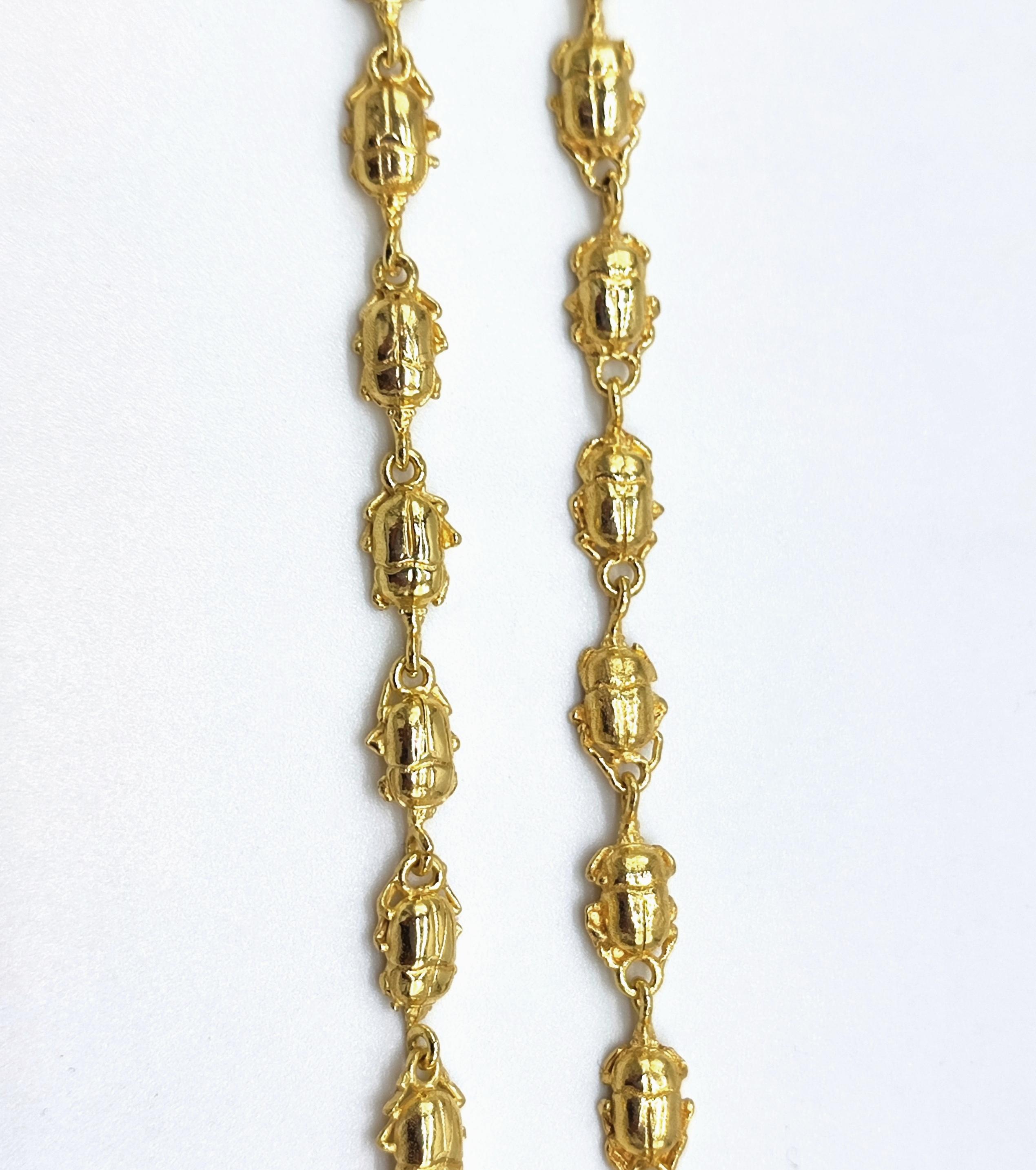 14kt gold Scarabs chain necklace For Sale 1