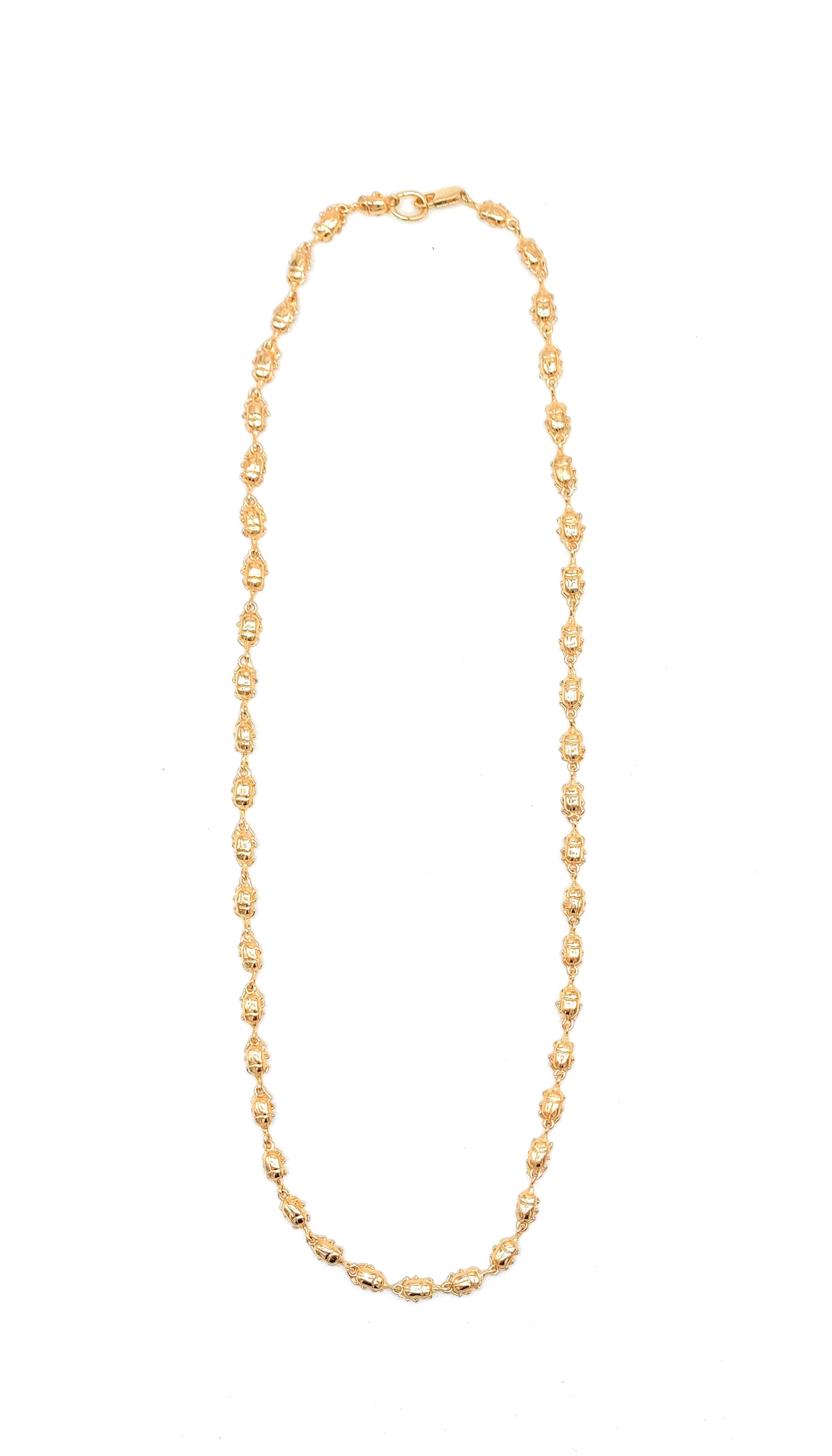 14kt gold Scarabs chain necklace For Sale 3