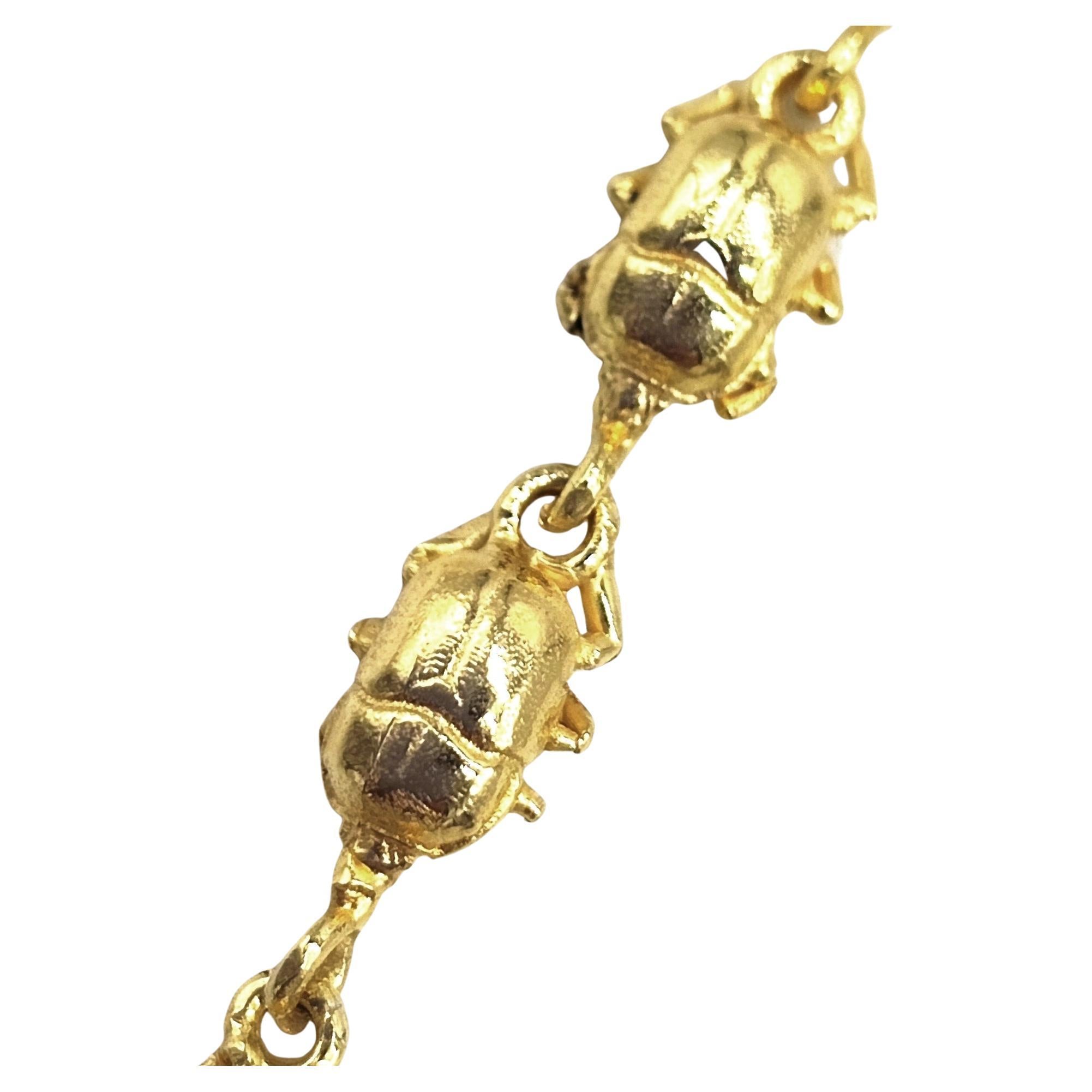 14kt gold Scarabs chain necklace For Sale