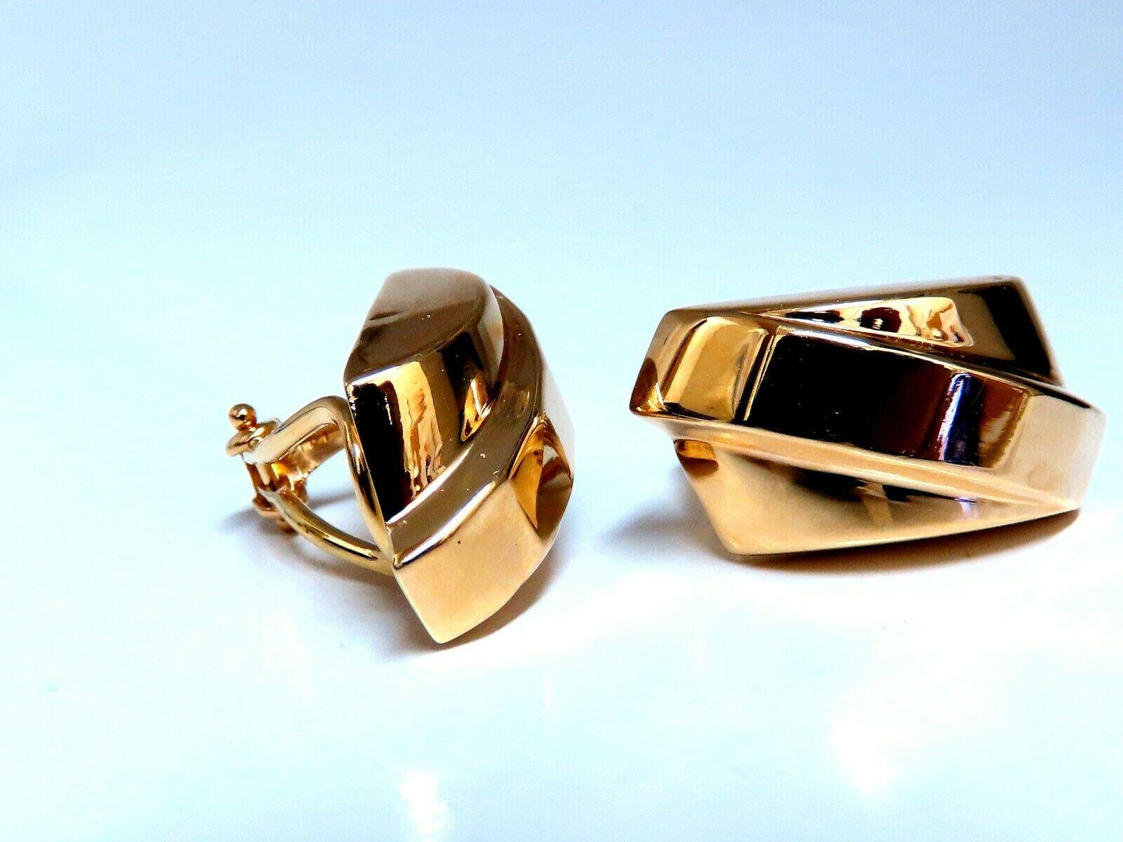 14 Karat Gold Slant Row Clip Earrings 1