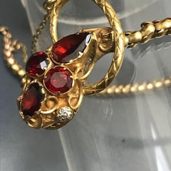 Pulsera de serpiente de oro de 14 quilates Granate victoriano Diamante