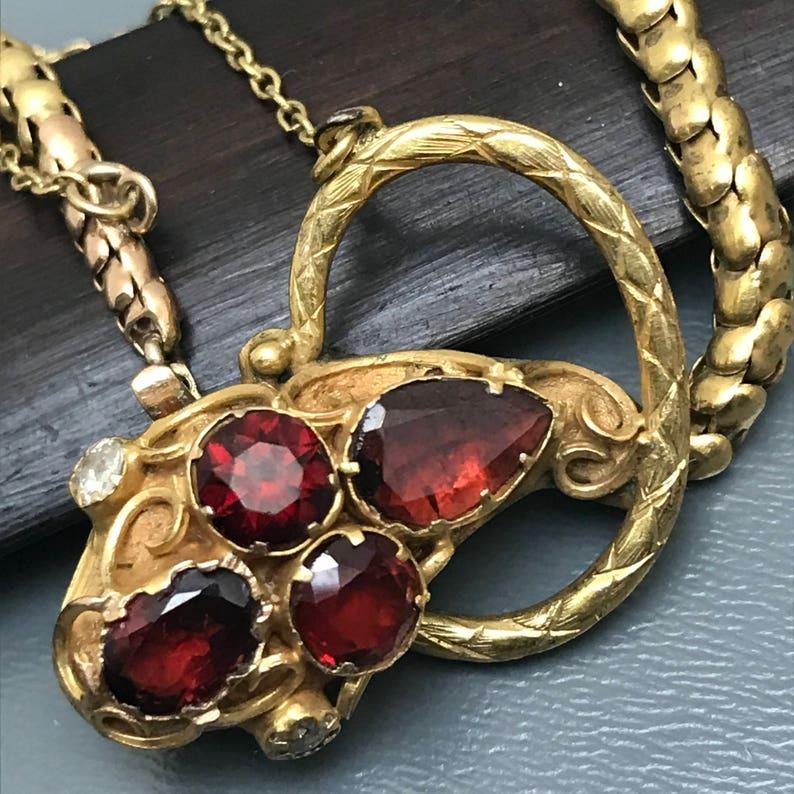 Taille cabochon Bracelet serpent en or 14kt grenat victorien Diamant en vente