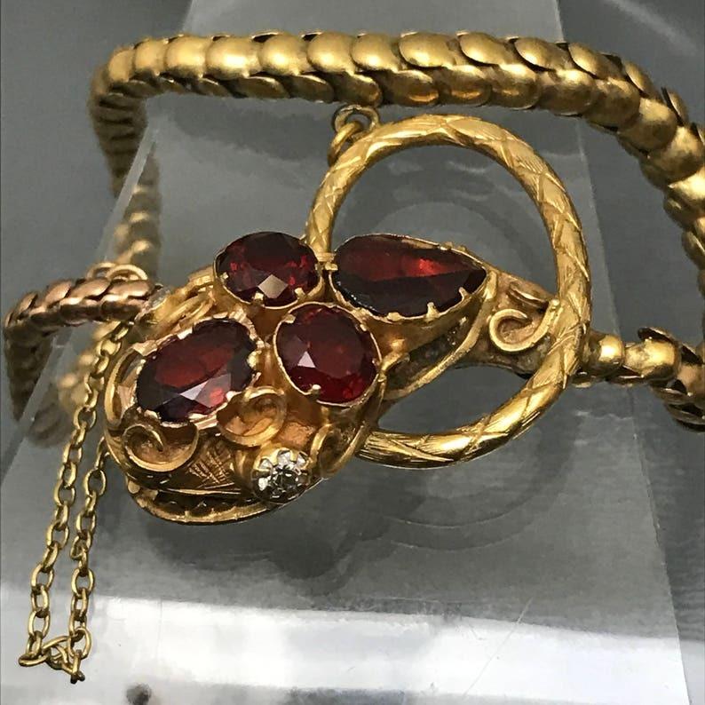Bracelet serpent en or 14kt grenat victorien Diamant en vente 1