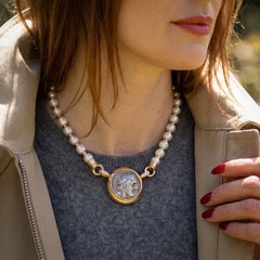 14KT Gold South Sea Cultured Pearl Necklace with Ancient Coin Pendant