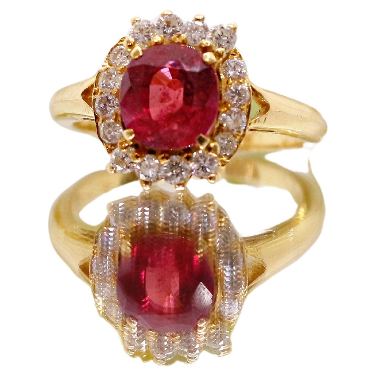 14Kt Gold Spinel Diamond Halo Ring - Elegant Engagement & Anniversary Ring For Sale