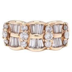 14KT Gold, Tapered Baguette & Round Cut Diamond Band Ring