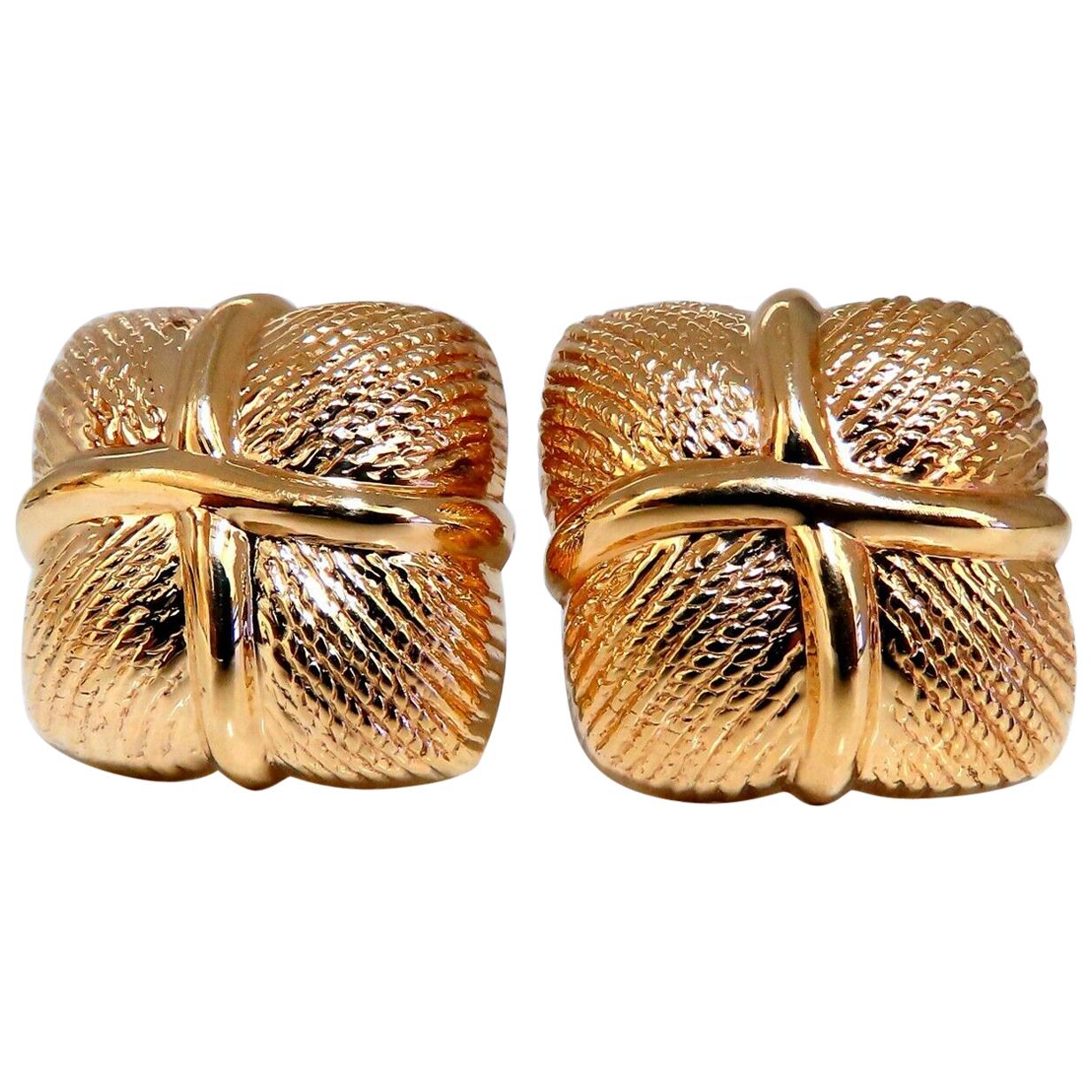 14 Karat Gold Textured Clip Earrings and Omega For Sale