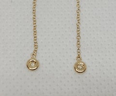 14kt Gold Thread Chain Earrings with Two Bezel Set Diamonds of Approx. .04cttw
