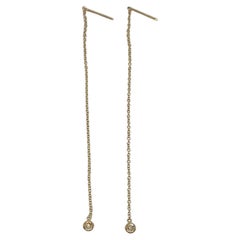 14kt Gold Thread Chain Earrings with Two Bezel Set Diamonds of Approx. .04cttw