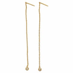 14kt Gold Thread Chain Earrings with Two Bezel Set Diamonds of Approx. .04cttw