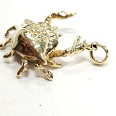 14kt Gold Three-Dimensional Crab Pendant, Zodiac Cancer Charm, Made in USA
