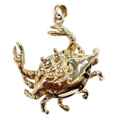 14kt Gold Three-Dimensional Crab Pendant, Zodiac Cancer Charm, Made in USA