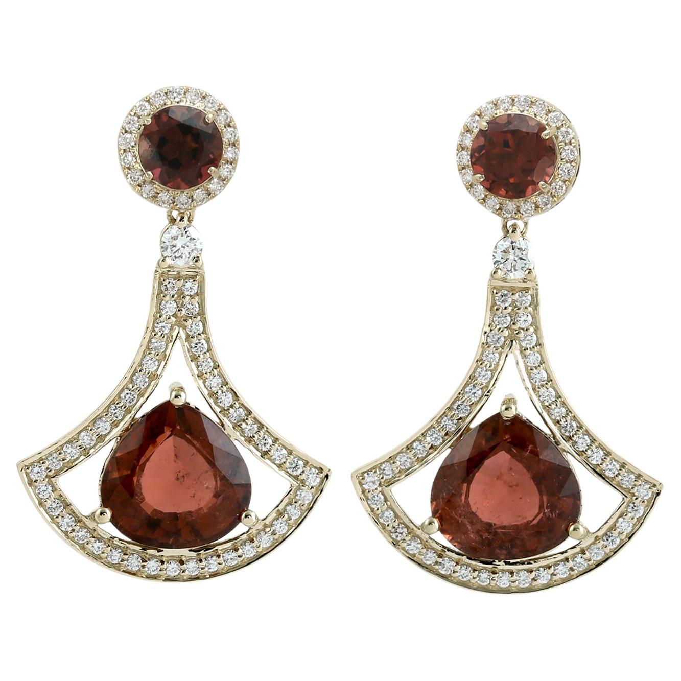 14KT Gold Turmalin Fächer-Ohrringe mit 0,89ct Diamanten im Angebot