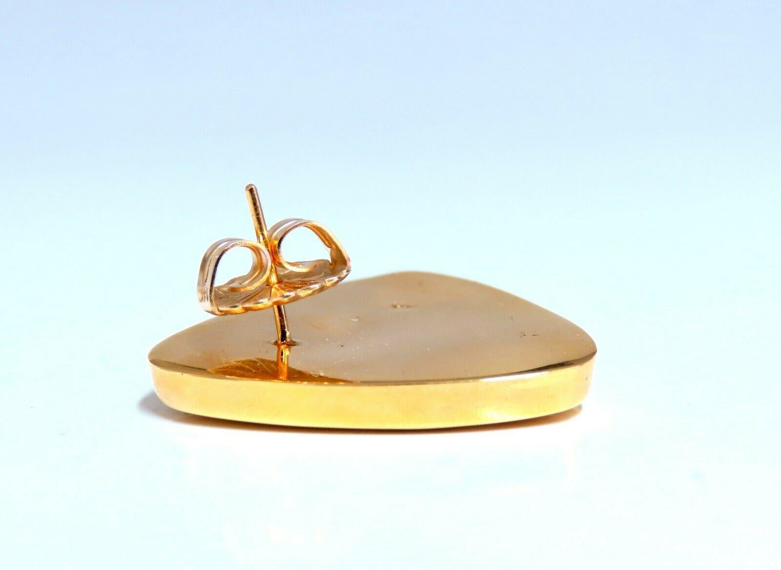 Women's or Men's 14Kt Gold Triangular Stripe Button Earrings For Sale