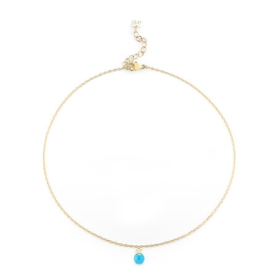 14 Karat Gold Uni Turquoise Chain Anklet In New Condition For Sale In Houston, TX