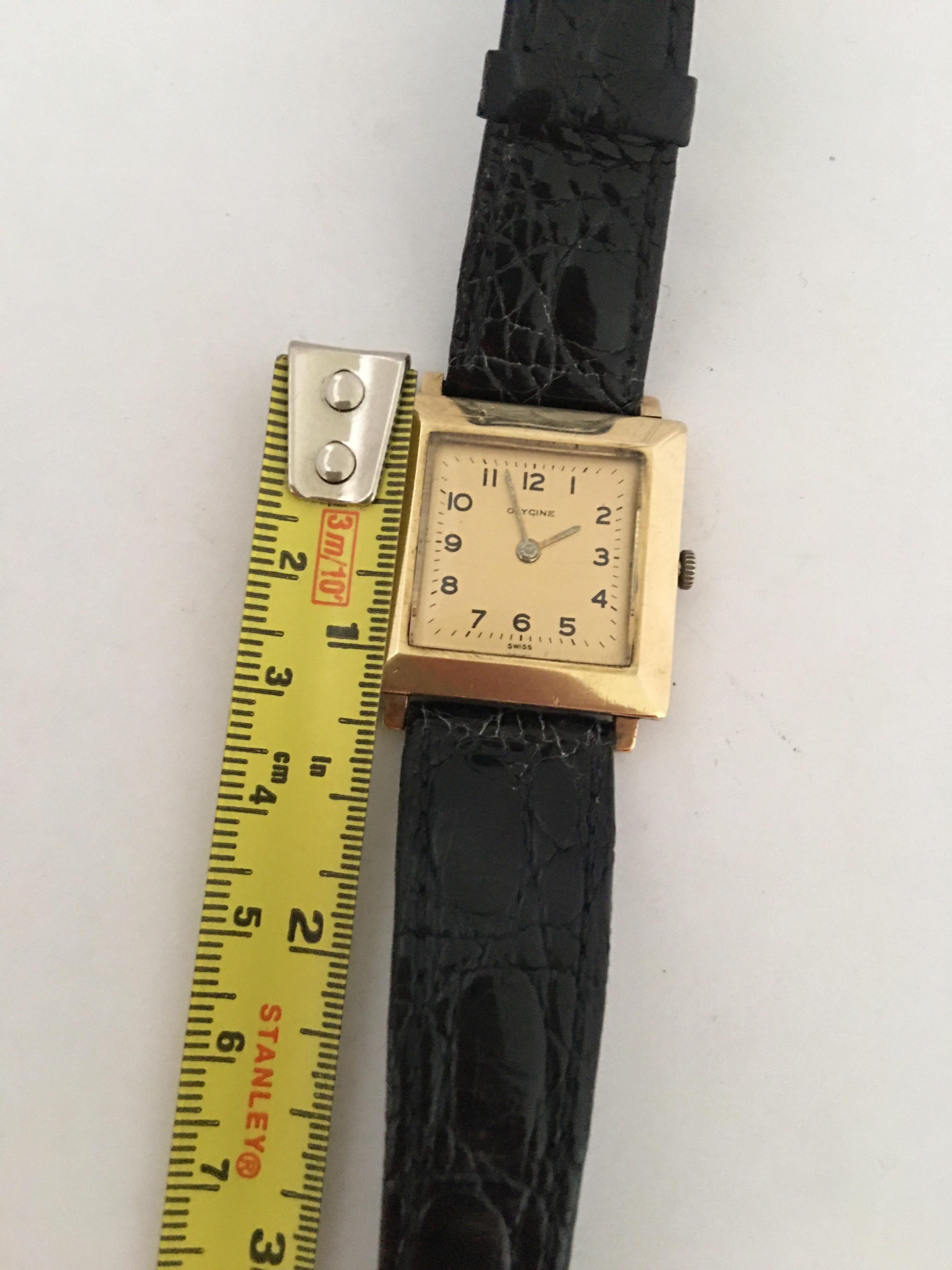14 Karat Gold Vintage 1940s Glycine Swiss Watch For Sale 3