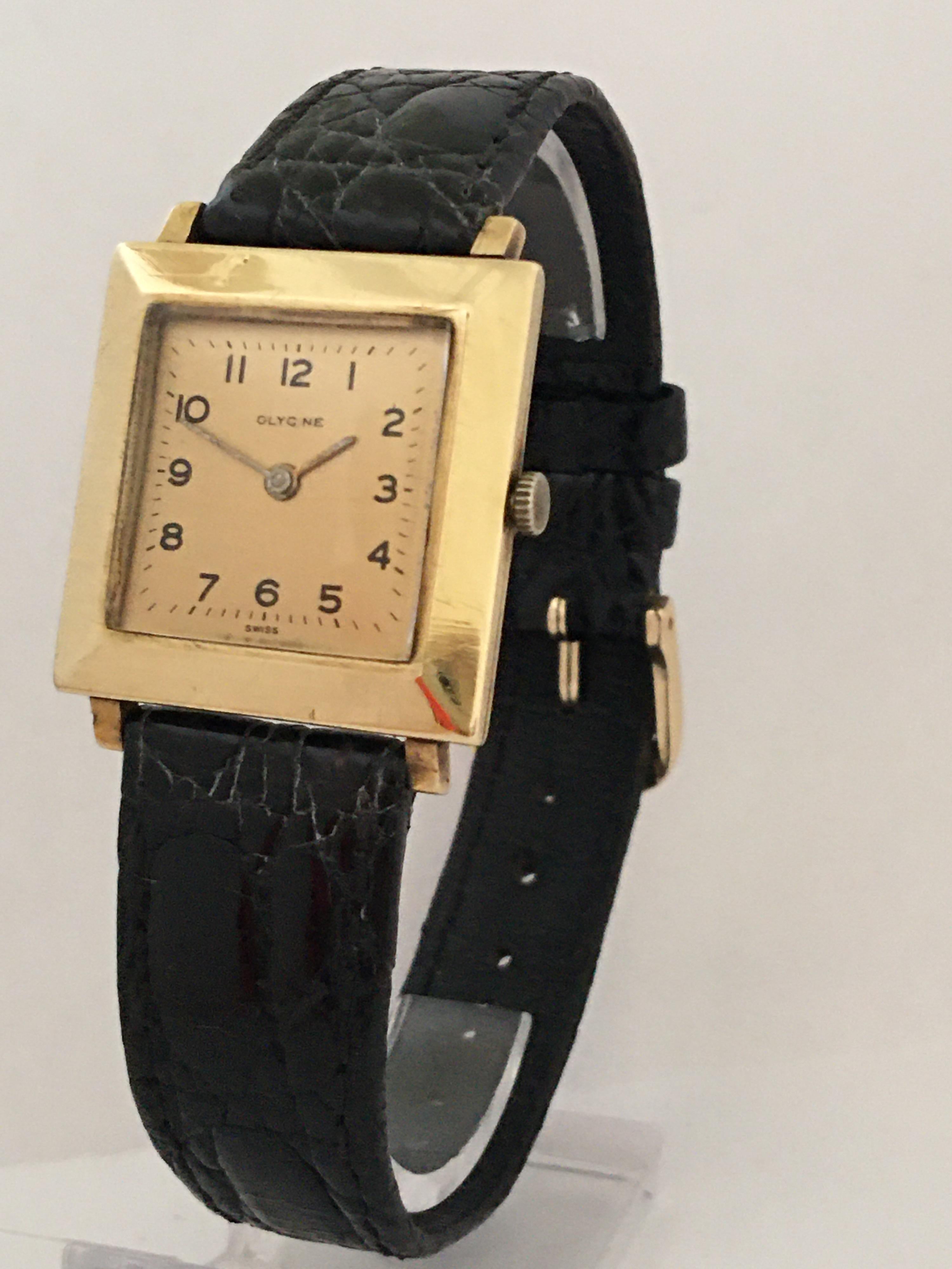 14 Karat Gold Vintage 1940s Glycine Swiss Watch For Sale 5