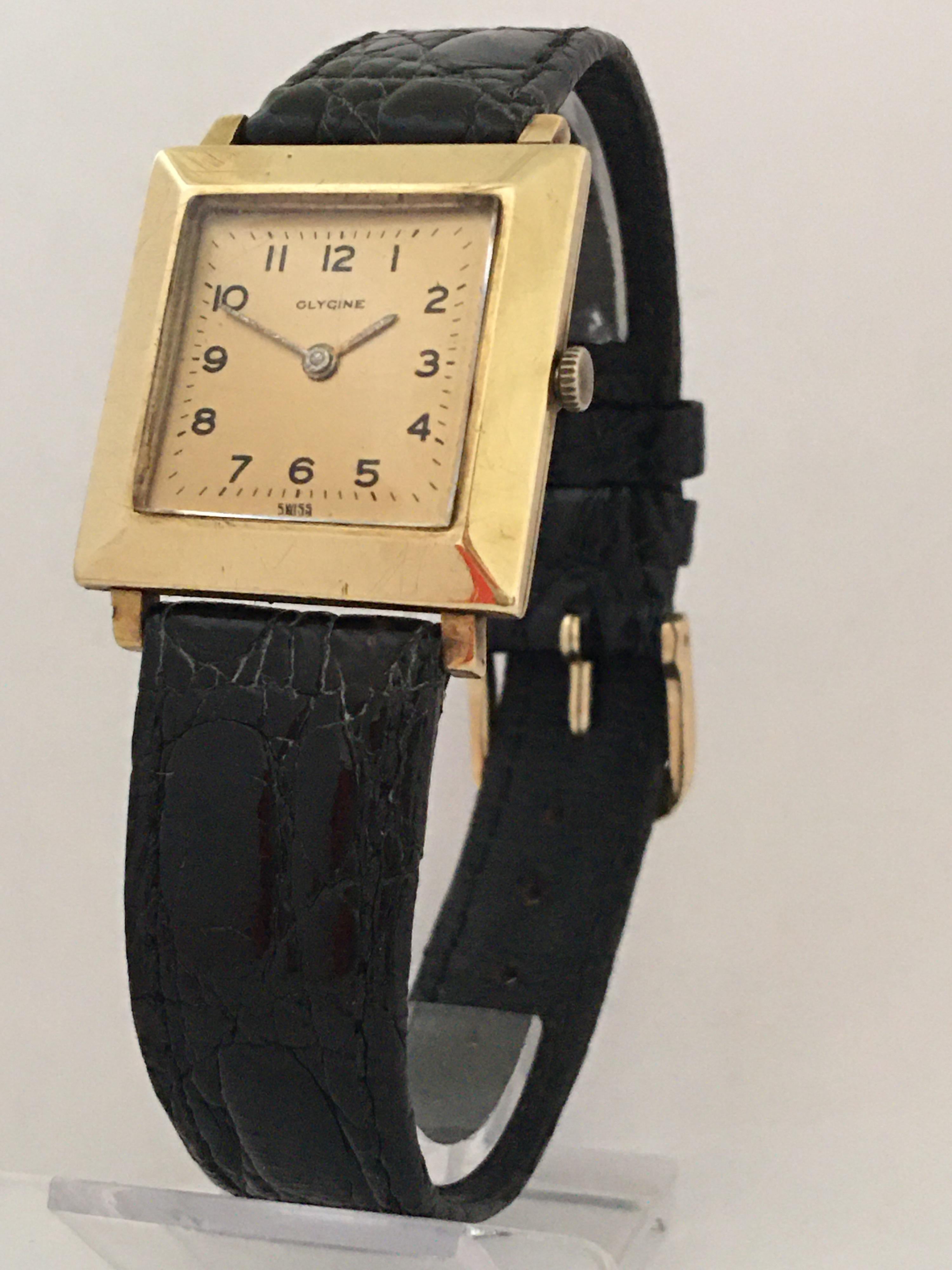 14 Karat Gold Vintage 1940s Glycine Swiss Watch For Sale 8