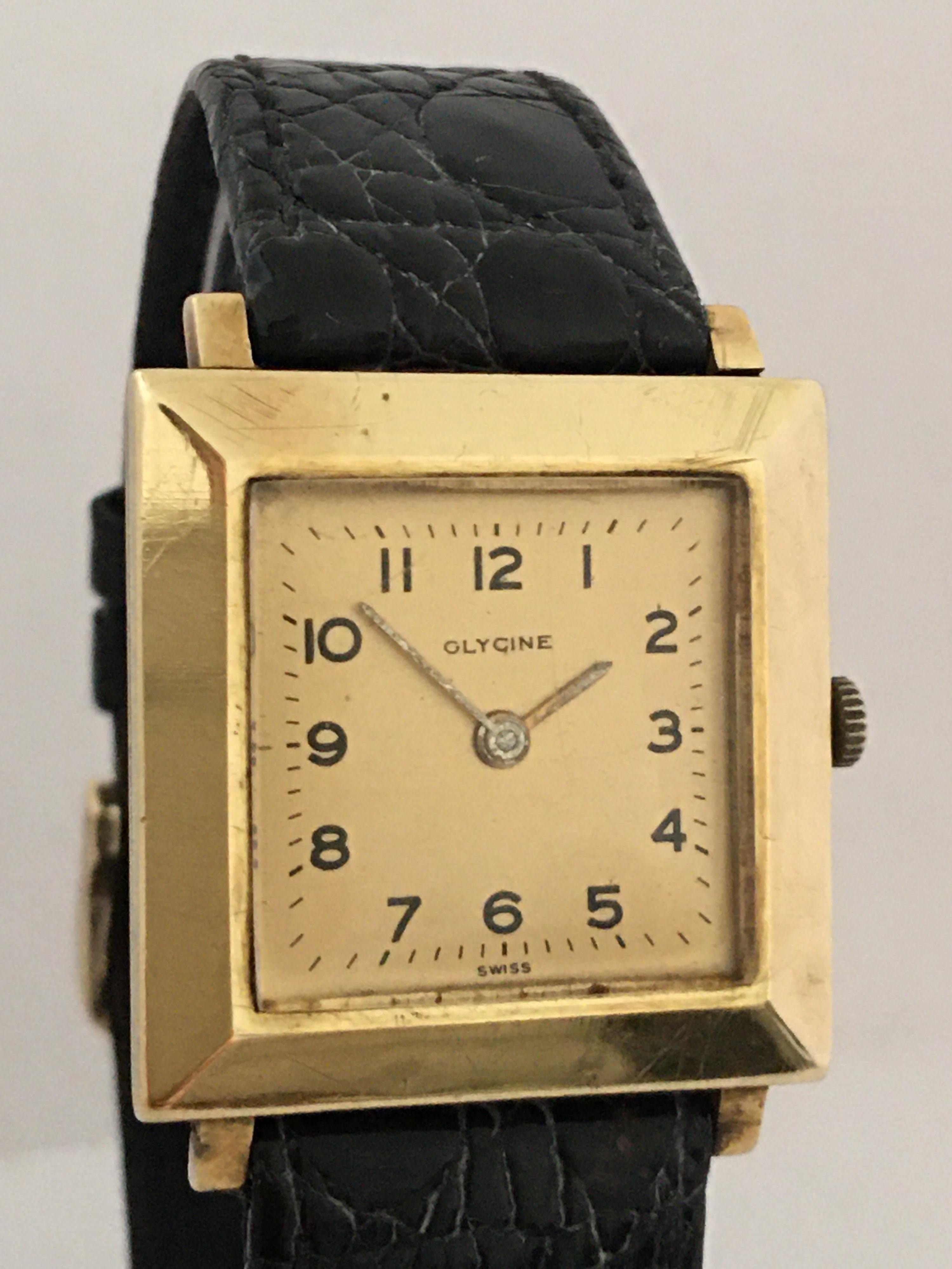 14 Karat Gold Vintage 1940s Glycine Swiss Watch For Sale 9