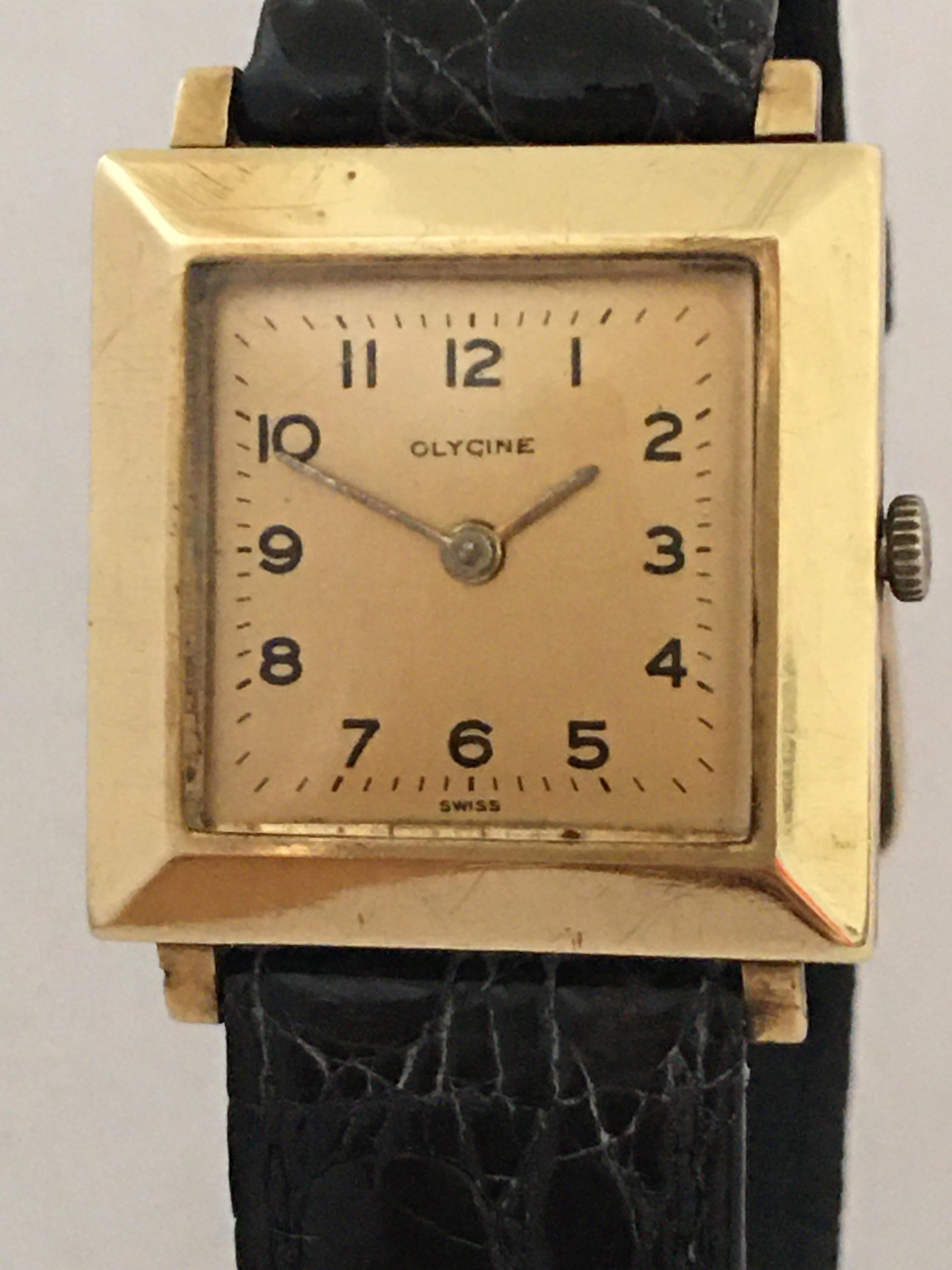 This beautiful good quality Manual winding vintage gold watch is in good working condition and it is ticking well. Visible signs of used and ageing. The gold plated hands and winder are tarnished and Tiny scratches on the watch case and Bessel.