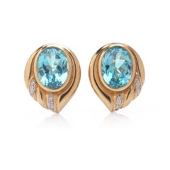 14kt Gold Vintage Blue Topaz and Diamond Clip-On Earrings – 20 cts Topaz & 0.24