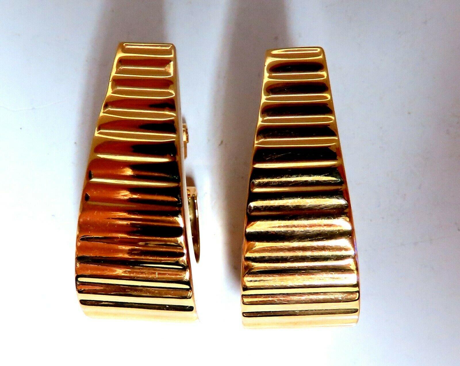 Women's or Men's 14 Karat Gold Wave Textured Semi Hoop Clip Earrings and Omega