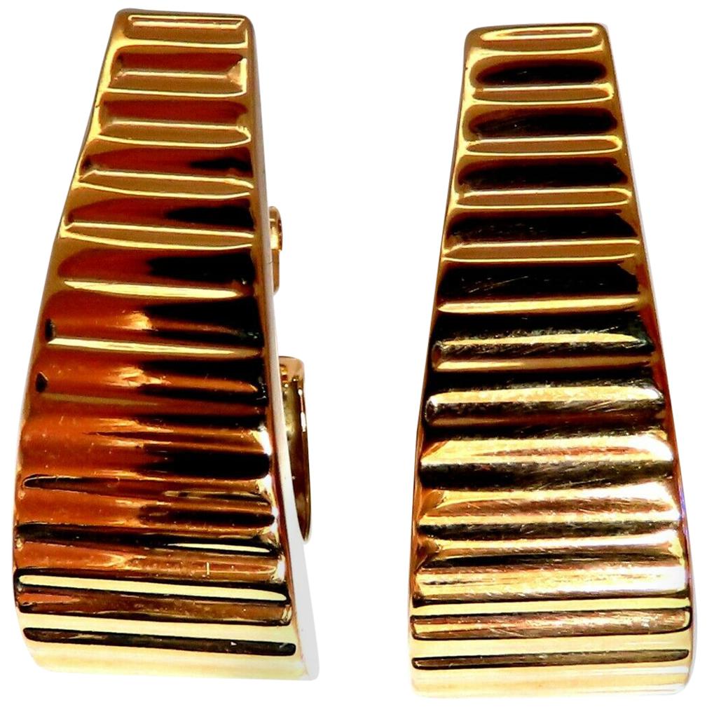 14 Karat Gold Wave Textured Semi Hoop Clip Earrings and Omega