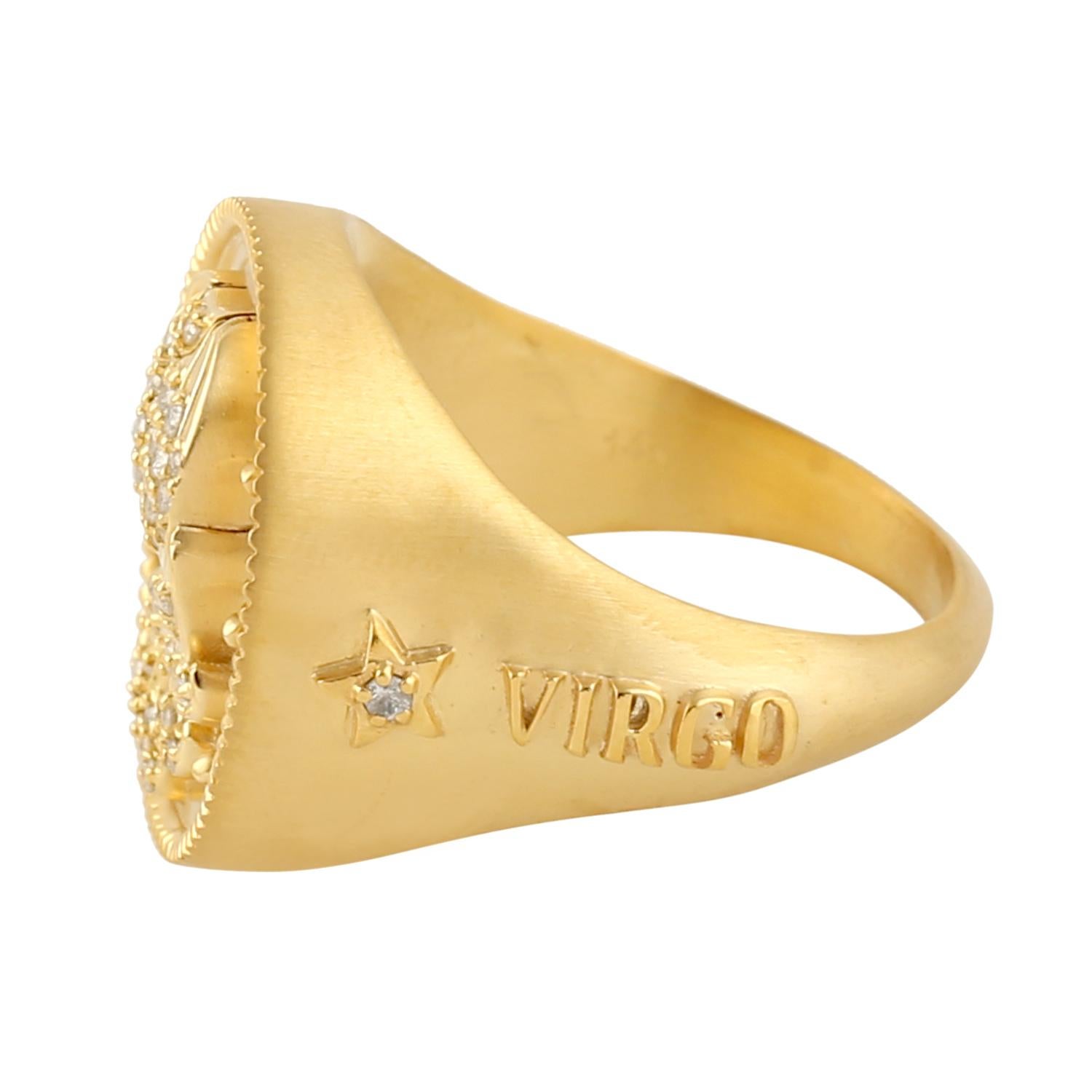 Mixed Cut 14k Golden Ring With Pave Diamong Setting In Swirl Virgo Zodiac Sunsign For Sale