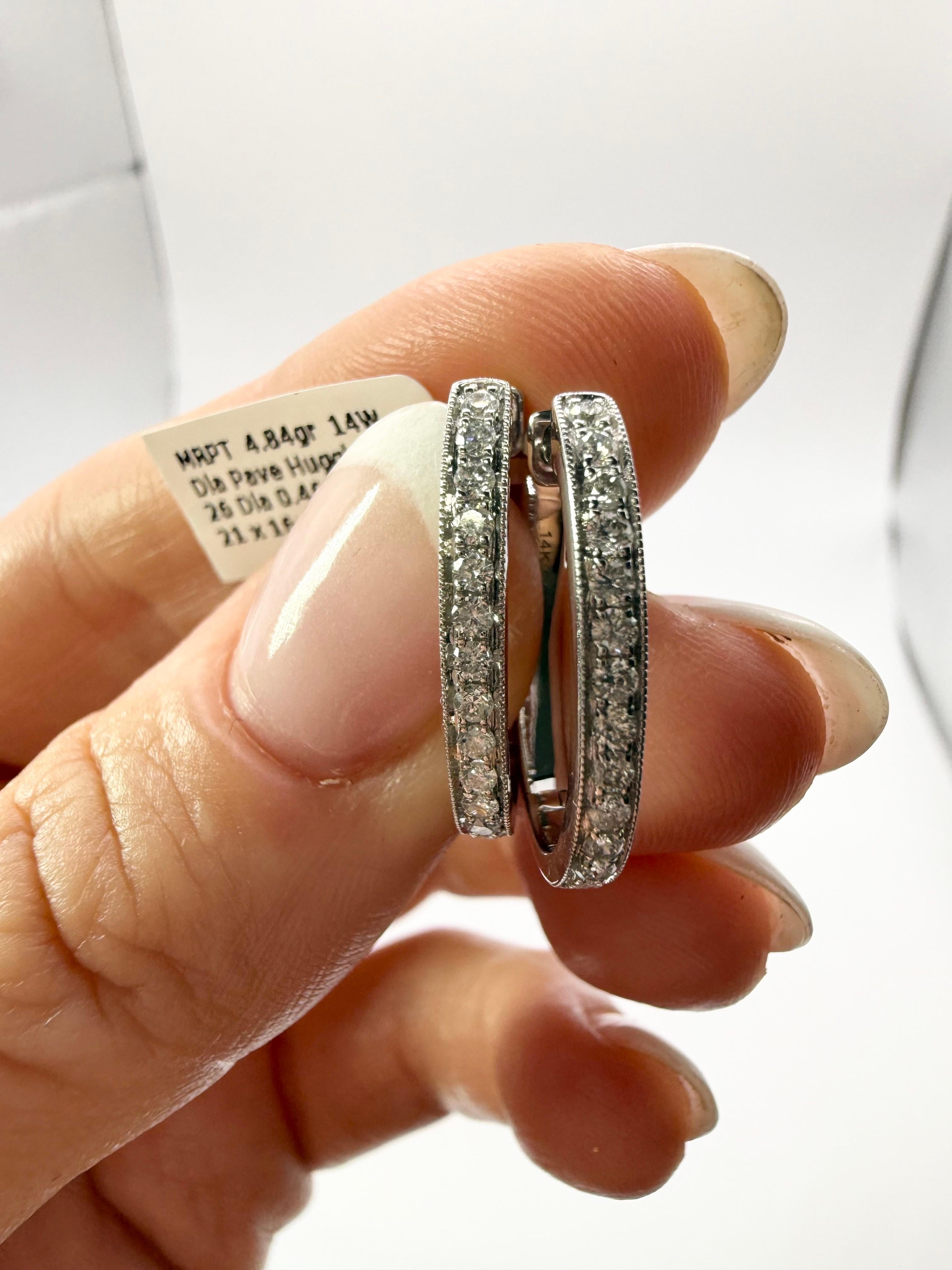 Femenino o masculino Pendientes de aro de diamantes 14KT 0,46ct en venta