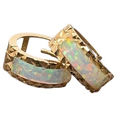 14kt Inlaid Opal Huggie Earrings