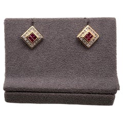 14kt Invisible Set Ruby and Diamond Halo Earrings