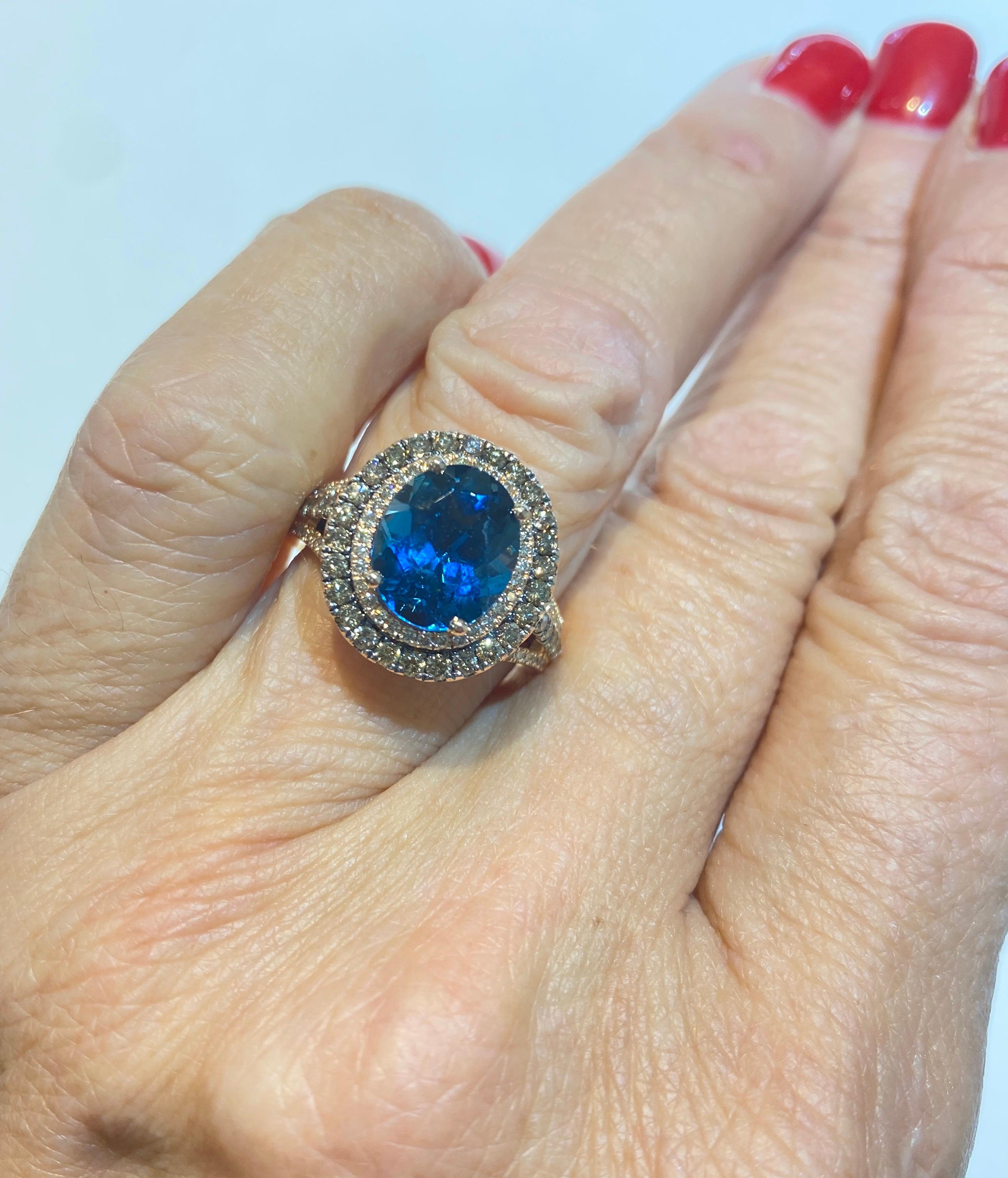 Oval Cut 14Kt Le Vian Blue Topaz and Chocolate Diamond Rose Gold Ring