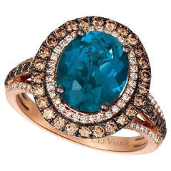 14Kt Le Vian Blue Topaz and Chocolate Diamond Rose Gold Ring