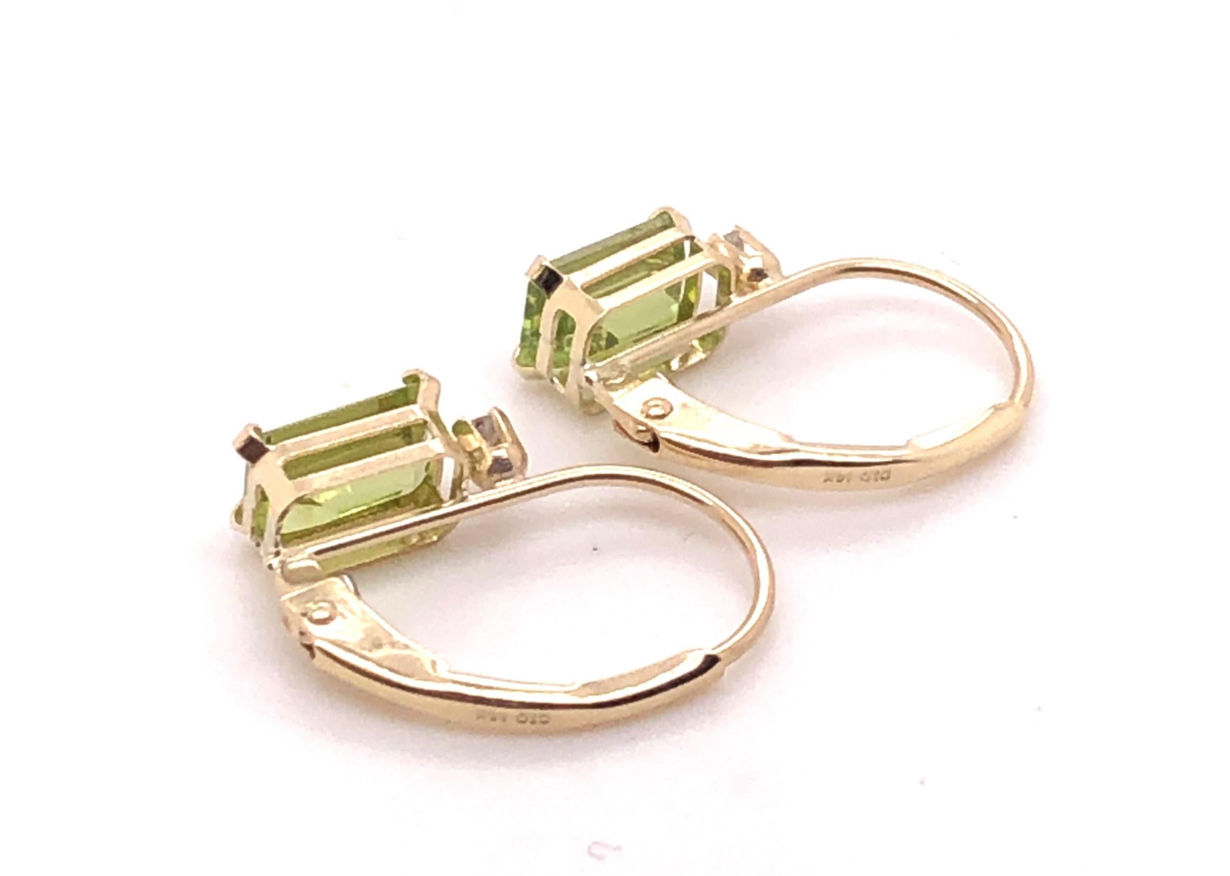 Emerald Cut 14kt Lever Back Peridot Earrings