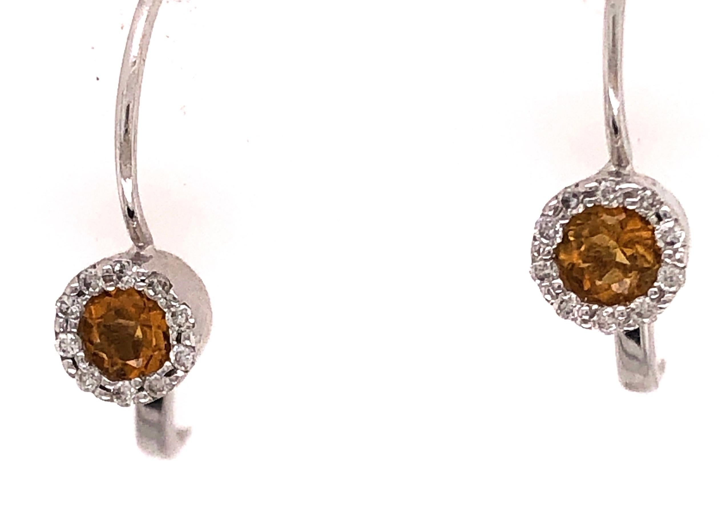 14 Karat Lever Back Yellow Topaz with Diamond Earrings In Good Condition For Sale In Stamford, CT