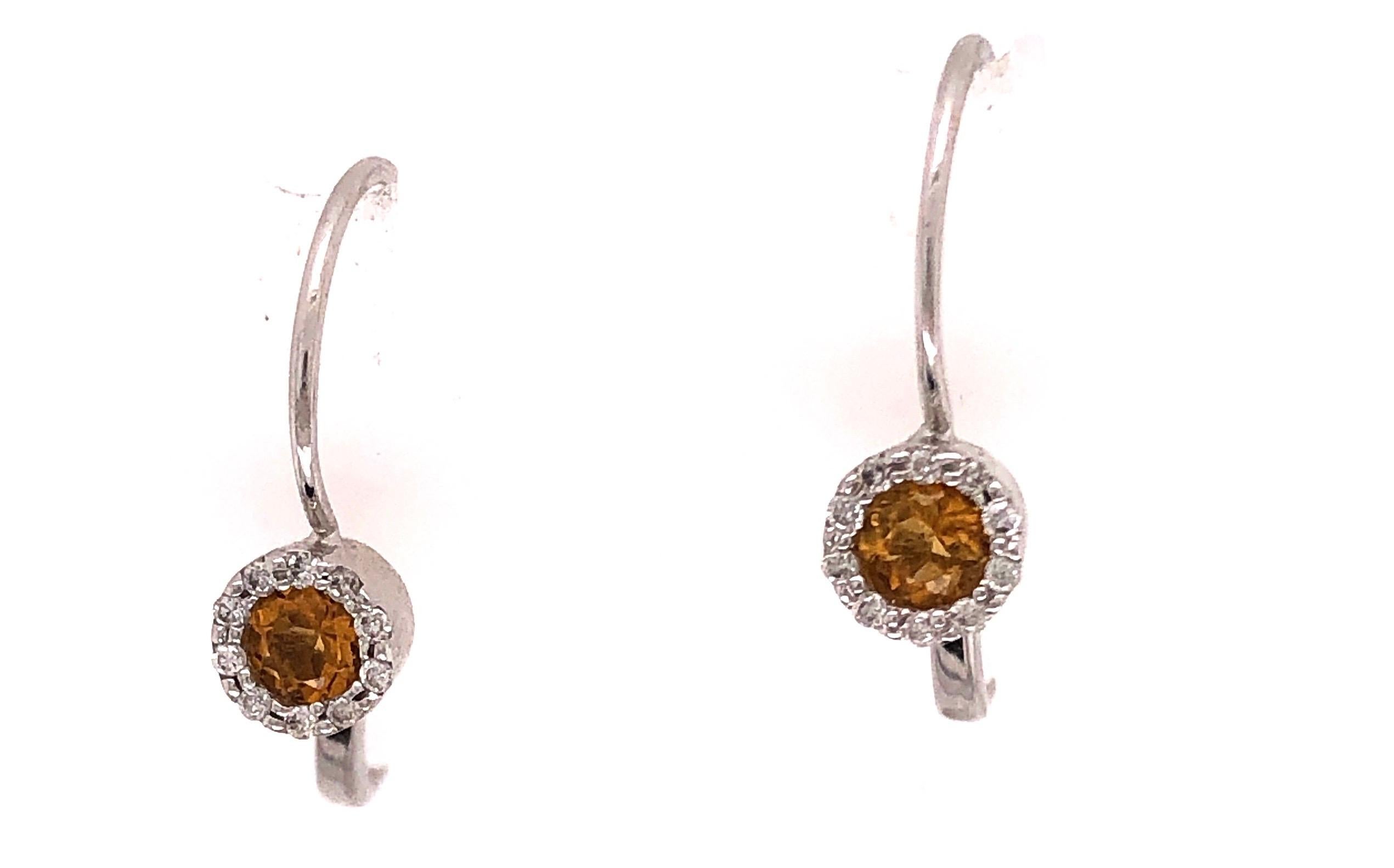 14 Karat Lever Back Yellow Topaz with Diamond Earrings For Sale 2