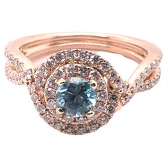 14kt Levian .72ct Blueberry Zircon and 1.00ct Diamond Halo Ring