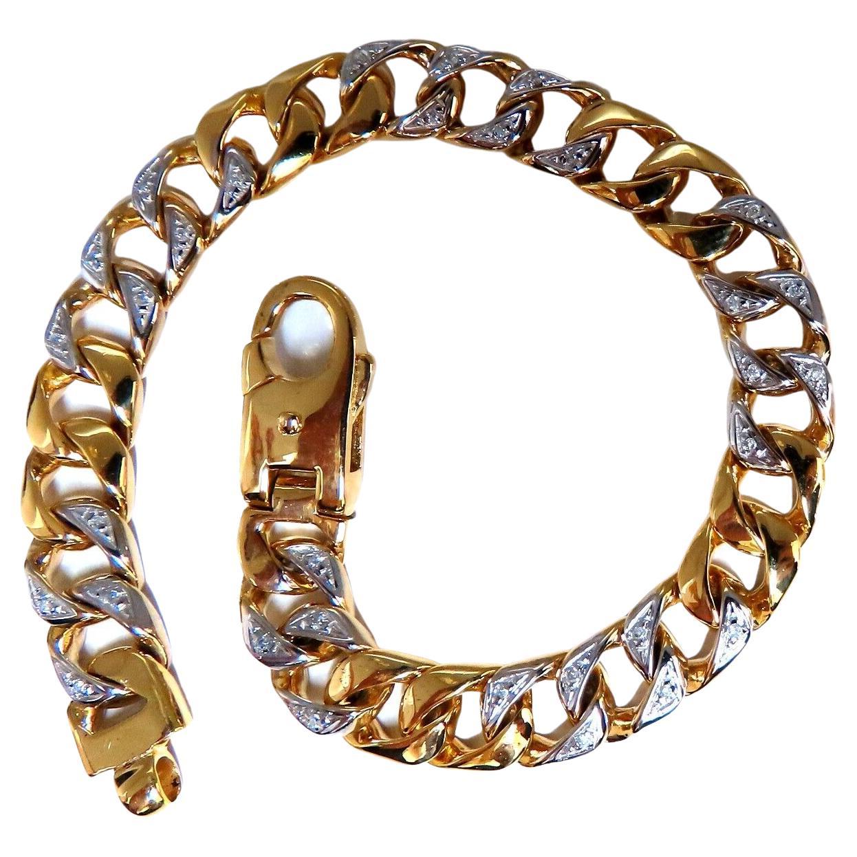 14kt Mens Classic Figaro Bracelet .22ct diamonds For Sale